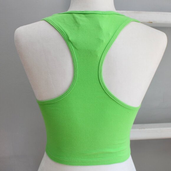 Zara Bright Neon Green Deep V-Neck Racerback Cropped Tank Top Size Small NWT - Picture 4 of 5